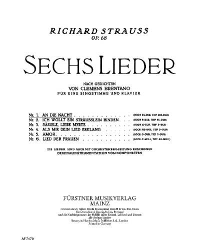 Sechs Lieder nach Gedichten von Clemens Brentano