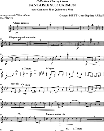 Fantaisie sur carmen arrangement pour Cornet en Si b et Quintette à vent