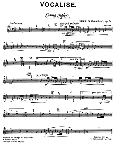 Vocalise, Op. 34 No. 14 English Horn Sheet Music By Sergei Rachmaninoff ...