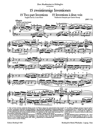Klavierwerke, Band IV: Zweistimmige Inventionen BWV 772–786 