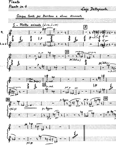 character Notorious Shelling Cinque Canti Flute & Alto Flute Sheet Music by Luigi Dallapiccola | nkoda |  Free 7 days trial