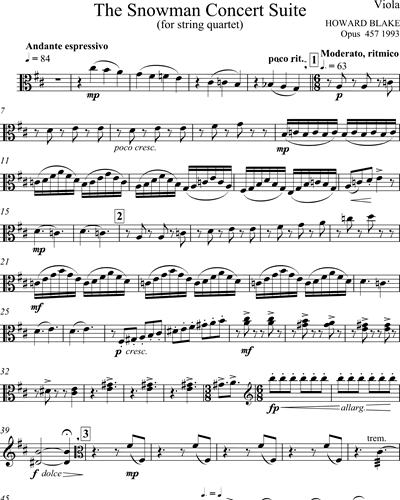 The Snowman Concert Suite for String Quartet, Op. 457