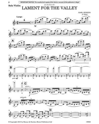 JENKINS LAMENT FOR THE VALLEY Violin & Piano 