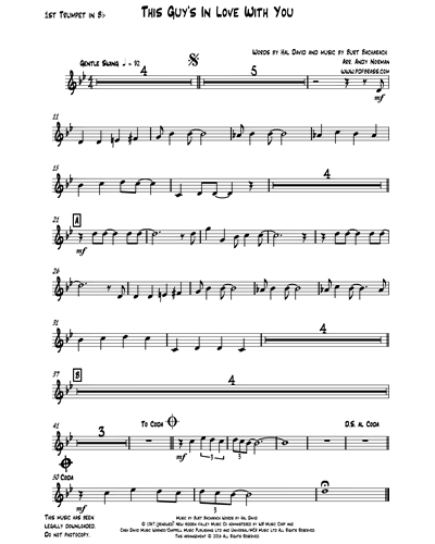 Burt Bacharach This Guy S In Love With You Horn Trumpet 1 Trumpet 2 Trombone Tuba Sheet Music Nkoda