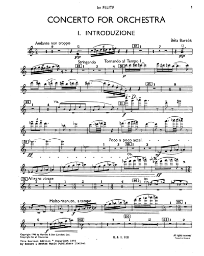 Concerto for Orchestra, Sz. 116 Flute 2 Sheet Music by Béla Bartók