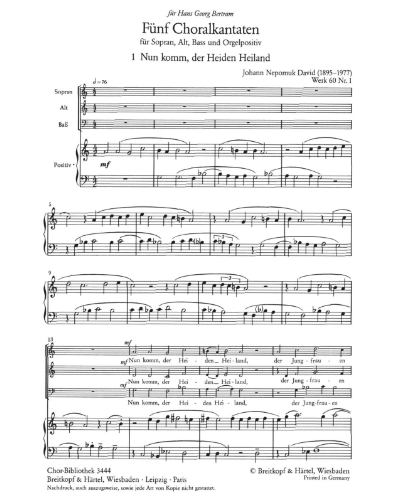 Nun Komm, Der Heiden Heiland Sheet Music By Johann Nepomuk David ...