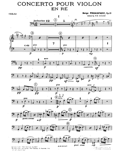 Violin Concerto No. 1 in D, op. 19 Cello Sheet Music by Sergei