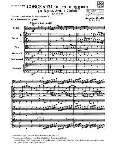 Concerto in Fa maggiore RV 488 F. VIII n. 19 Tomo 240