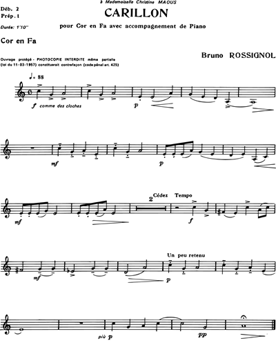 Carillon pour Cor en Fa avec Accompagnement de Piano