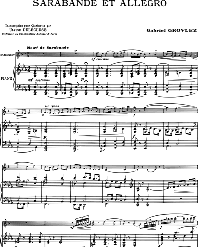 Sarabande Et Allegro Pour Clarinette Et Piano