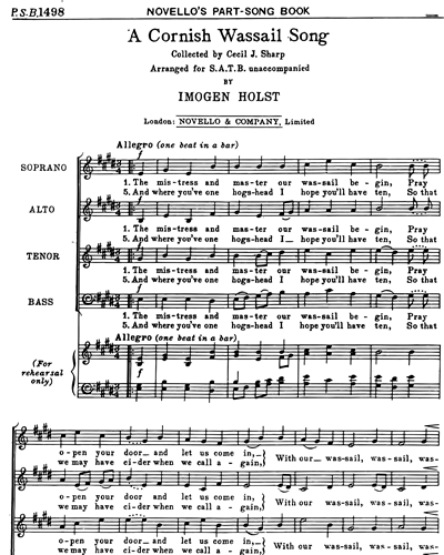 A Cornish Wassail Song (arranged for SATB unaccompanied)