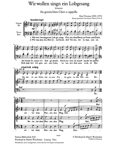 Kleine geistliche Chormusik op. 25 - Nr. 10 Wir wollen singn ein Lobgesang