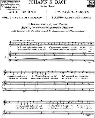 Arie scelte (dalle cantate) Vol. 1 - 12 arie per soprano 