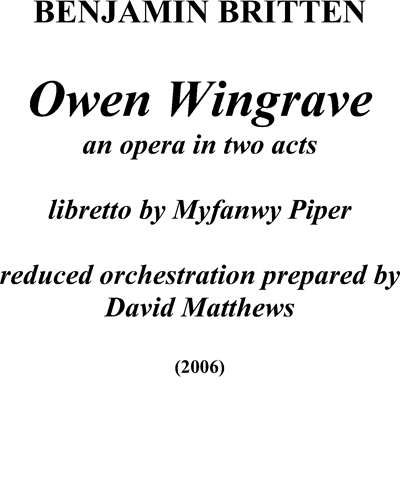 Owen Wingrave (Reduction for Chamber Ensemble)