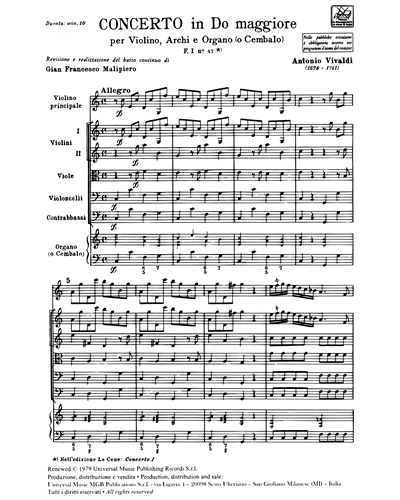 Concerto in Do maggiore RV 181A F. I n. 47 Tomo 122