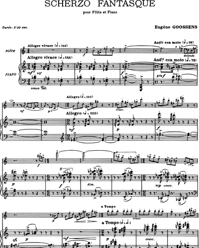 Leeuw Kaliber Kwelling Scherzo Fantastique pour Flûte et Piano Piano Sheet Music by Eugene Goossens  | nkoda