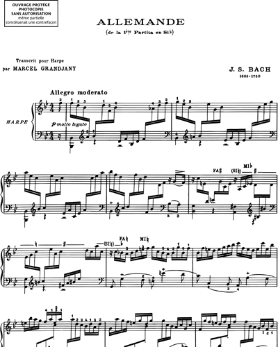 Allemande (extrait de la première "Partita" en Si bémol) BWV 825