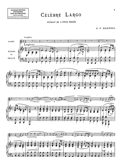 Célèbre Largo (air extrait de l'Opéra "Xerxès") - Pour piano et hautbois