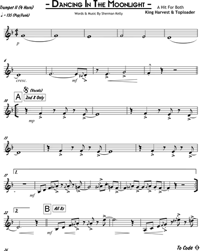 Dancing In The Moonlight (6 Horns) Alto Saxophone/Flute Sheet Music by  Sherman Kelly, nkoda