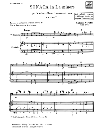 Sonata in La minore RV 43 F. XIV n. 3 Tomo 475