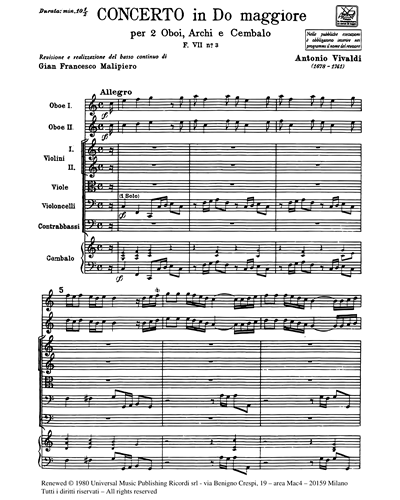 Concerto in Do maggiore RV 534 F. VII n. 3 Tomo 139