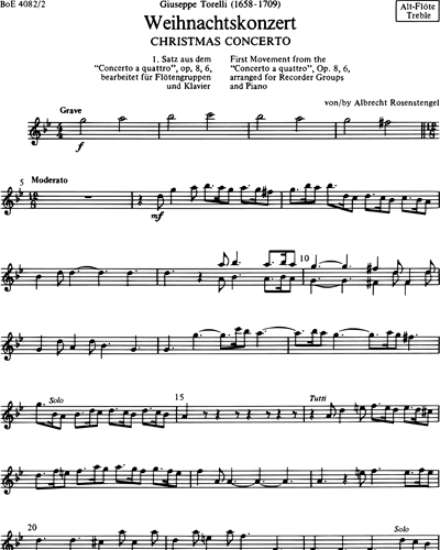 Weihnachtskonzert (First Movement from "Concerto a quattro" Op. 8 No. 6) arranged for Recorder Groups and Piano