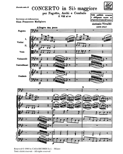 Concerto in Si b maggiore RV 504 F. VIII n. 36 Tomo 299