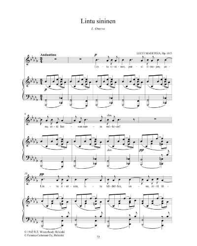 Lintu sininen- Fågel blå (No. 5 from 'Syksy-Höst, op.68')