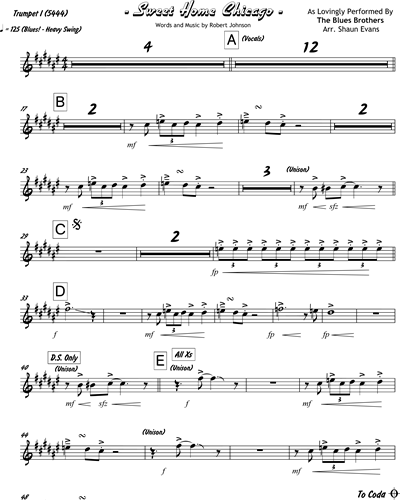 Sweet Home Chicago (Big Band) Trumpet in Bb 1 Sheet Music by Robert ...