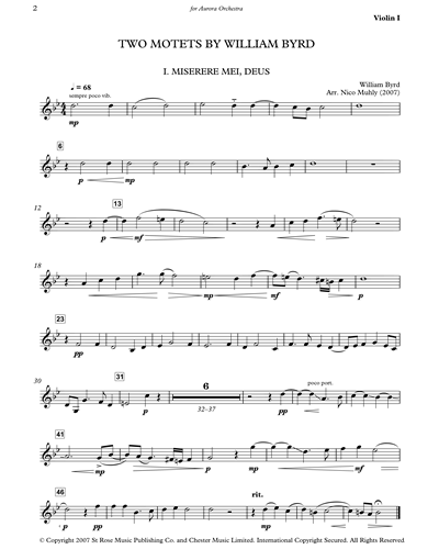 Two Motets by William Byrd Violin 1 Sheet Music by Nico Muhly | nkoda ...