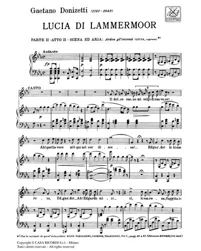 Ardon gl'incensi (dall'opera "Lucia di Lammermoor")