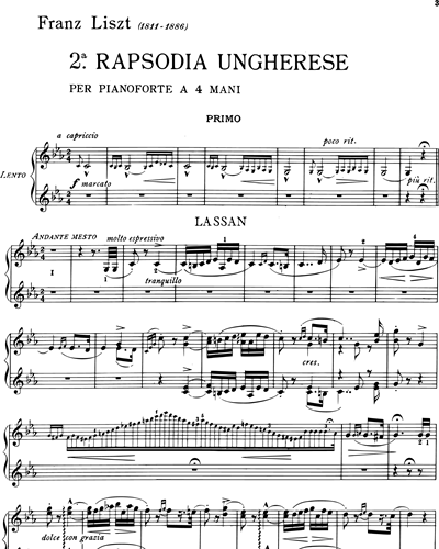 Rapsodia Ungherese n. 2, per pianoforte a 4 mani