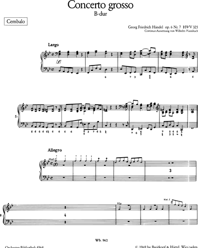 Concerto grosso (Nr. 18) B-dur op. 6/7 HWV 325
