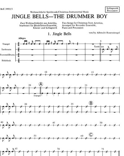 Jingle Bells And Drummer Boy arranged for Recorder Ensemble