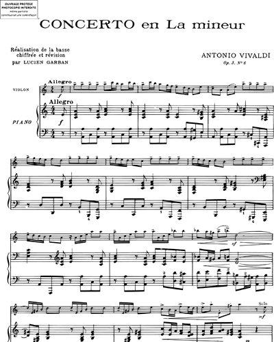 Concerto en La mineur Op. 3 n. 6