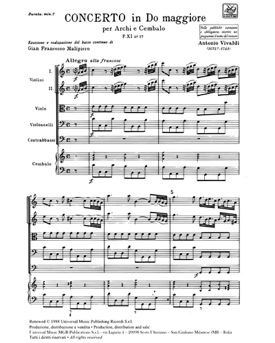 Concerto in Do maggiore RV 117 F. XI n. 37 Tomo 308