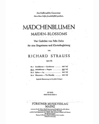 Maiden-Blossoms – Four Poems by Felix Dahn for Voice and Piano