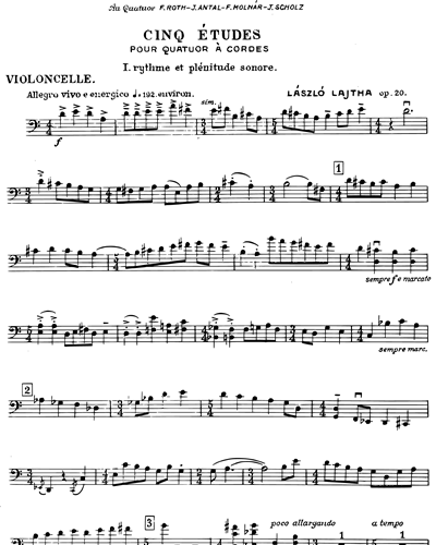 Cinq Études pour Quatuor à Cordes, Op. 20
