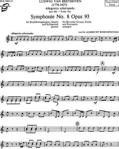 Allegretto Scherzando (from Achte Symphonie No. 8 Op. 93) arranged for Recorder Groups, Guitar and Percussion