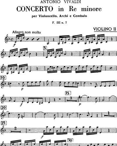 Concerto In Re Minore Rv F Iii N Tomo Violin Sheet Music