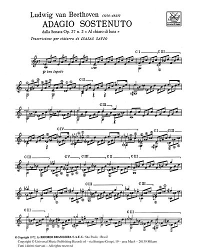 Adagio sostenuto (dalla sonata Op. 27 n. 2 "Al chiaro di luna") - Trascrizione per chitarra