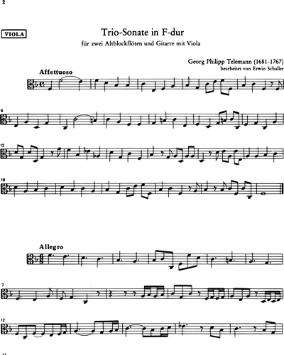 Triosonate F-dur - Ausgabe für zwei Altblockflöten und Gitarre