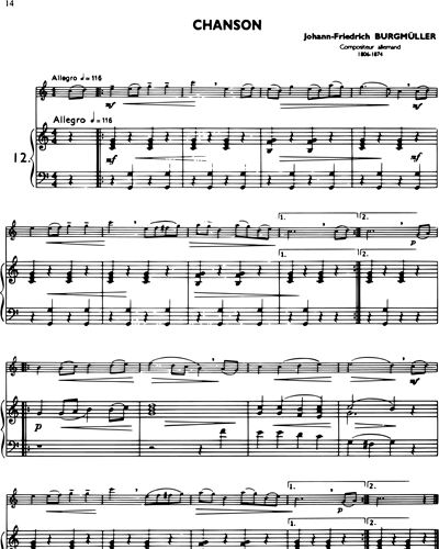 La Flûte Classique, Vol. 2: Chanson in C major Piano Sheet Music 