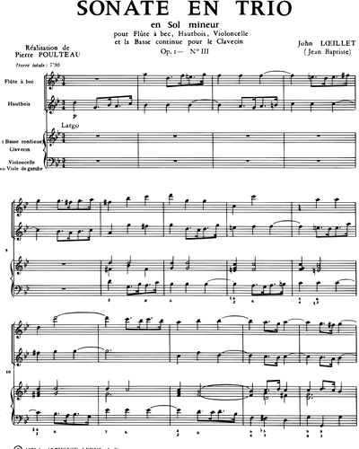 Trio Sonata in G Minor Full Score & Harpsichord Sheet Music by Jean ...