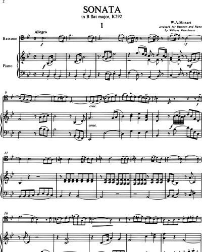 Sonata in Bb Major, K. 292