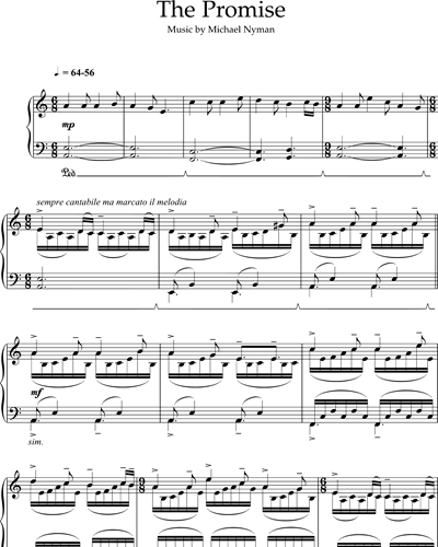 otro Integral Inmersión The Promise Piano Sheet Music by Michael Nyman | nkoda