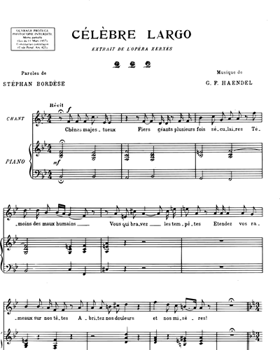 Célèbre Largo - Pour piano & chant