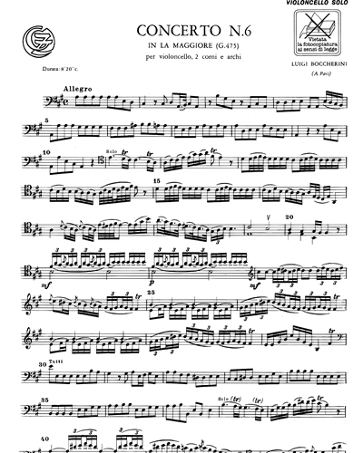 Concerto n. 6 in La maggiore G. 475