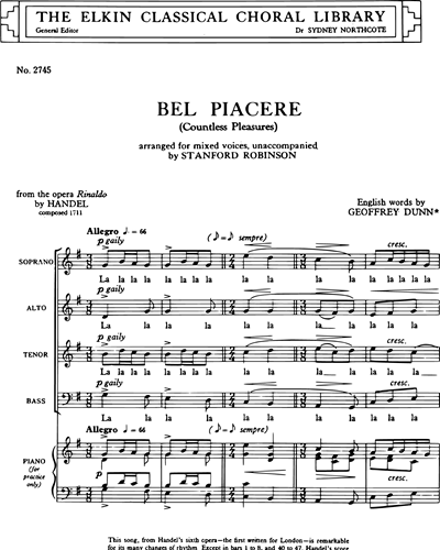 Bel Piacere (Countless Pleasures) for SATB
