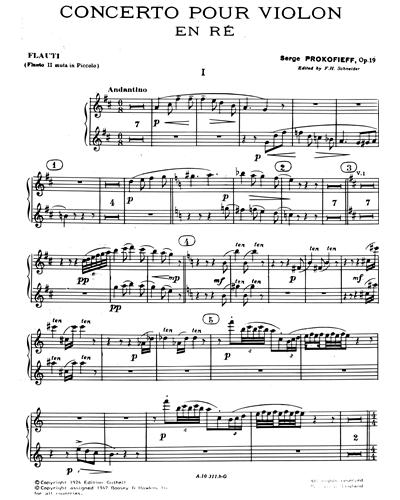 Violin Concerto No. 1 in D, op. 19 Flute 1 & Flute 2/Piccolo Sheet